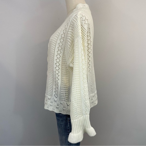 Oni Open Knit Cardigan Sweater Womens M Cream Crochet Grandma Pearl Buttons! EUC - Picture 12 of 14